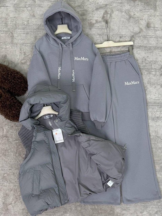 Женский костюм тройка на флисе Max Mara Premium - Light Grey