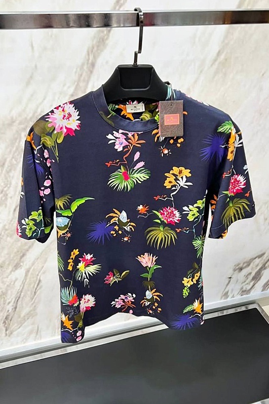 Тёмно-синяя футболка Etro floral-print
