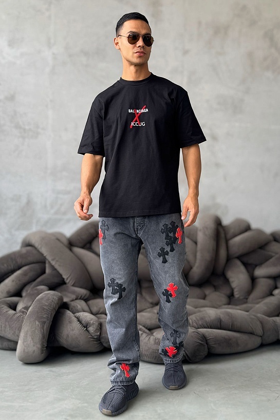 Чёрная оверсайз футболка Balenciaga Collaboration