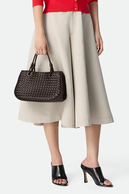 Кожаная сумка Bottega Veneta Basket 30x20 см - Dark Brown