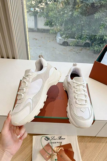 Женские кожаные кроссовки Loro Piana Premium - White   