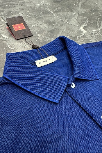 Тёмно-синее поло Etro с узором пейсли   