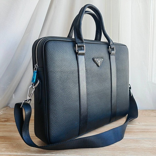 Мужская кожаная сумка Prada 38x28 см - Black
