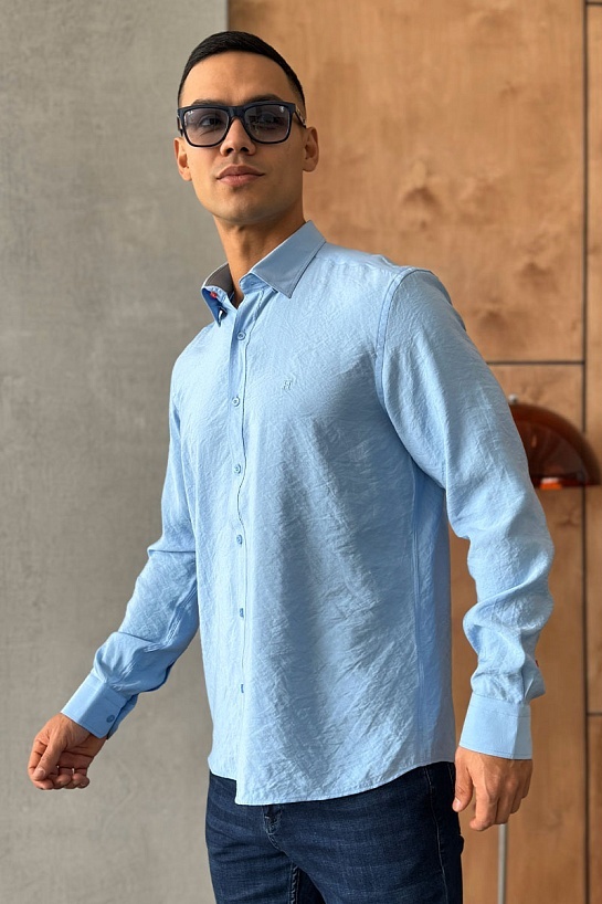 Мужская рубашка Hermes H embroidered - Blue