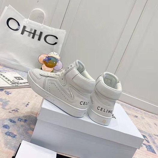 Женские кожаные кроссовки Celine белого цвета   