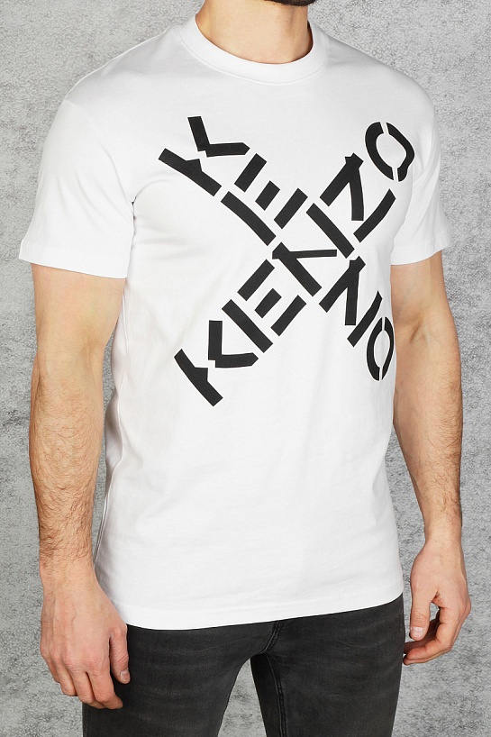 Белая мужская футболка с принтом Kenzo