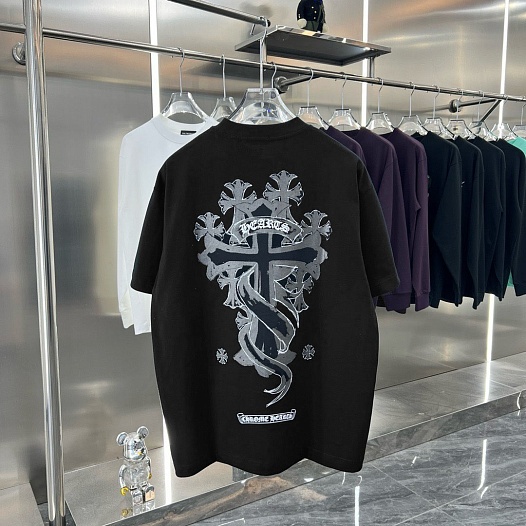 Чёрная оверсайз футболка Chrome Hearts Premium   