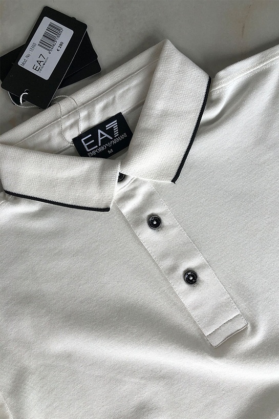 Белое мужское поло Emporio Armani 7 rubber logo