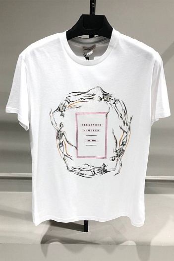 Мужская белая футболка Alexander McQueen skeleton-print   