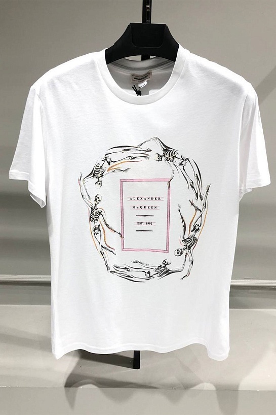 Мужская белая футболка Alexander McQueen skeleton-print