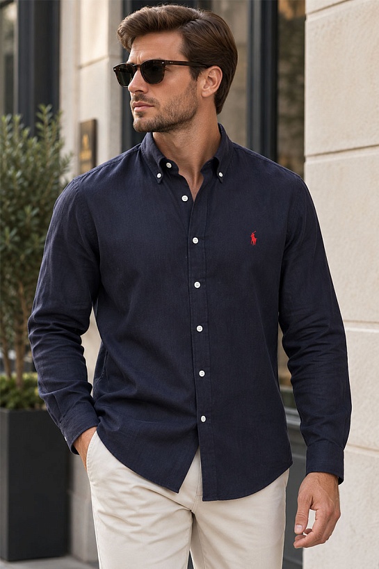 Льняная рубашка Роlо Ralрh Lаurеn pony-embroidered - Navy