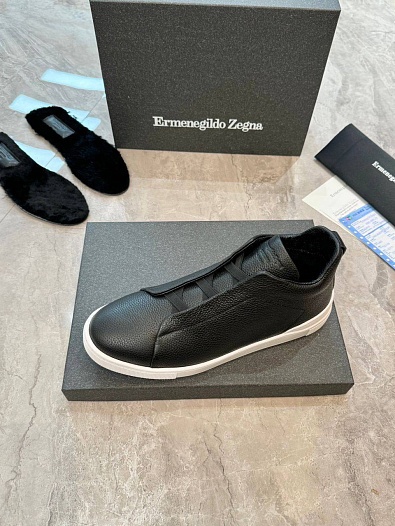 Кроссовки с мехом Ermenegildo Zegna Triple Stitch - Black   