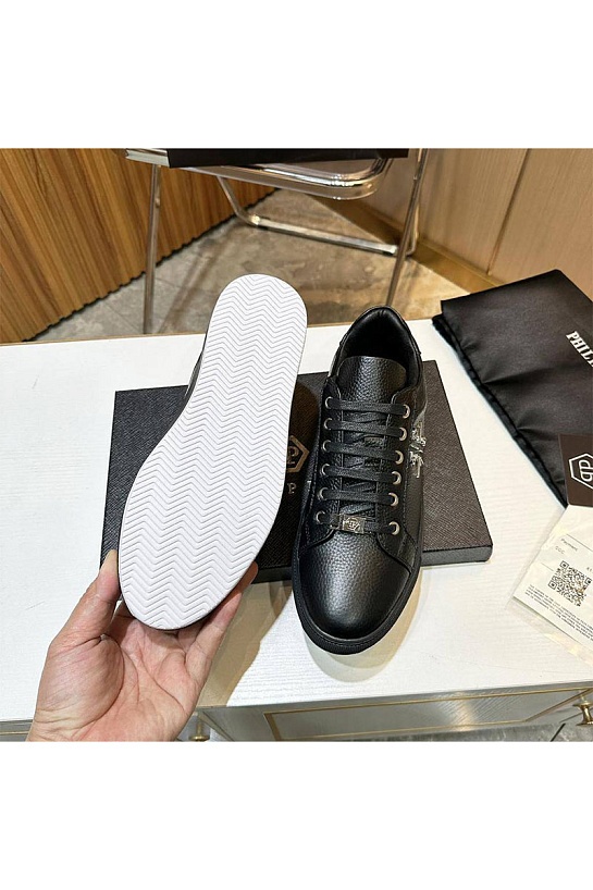 Мужские кожаные кроссовки Philipp Plein чёрного цвета