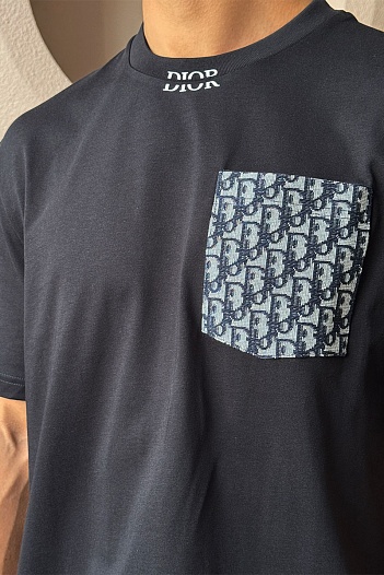 Чёрная оверсайз футболка Dior pocket logo   