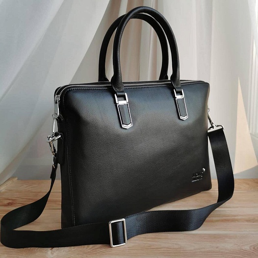 Кожаная чёрная сумка Montblanc 39x29 см   