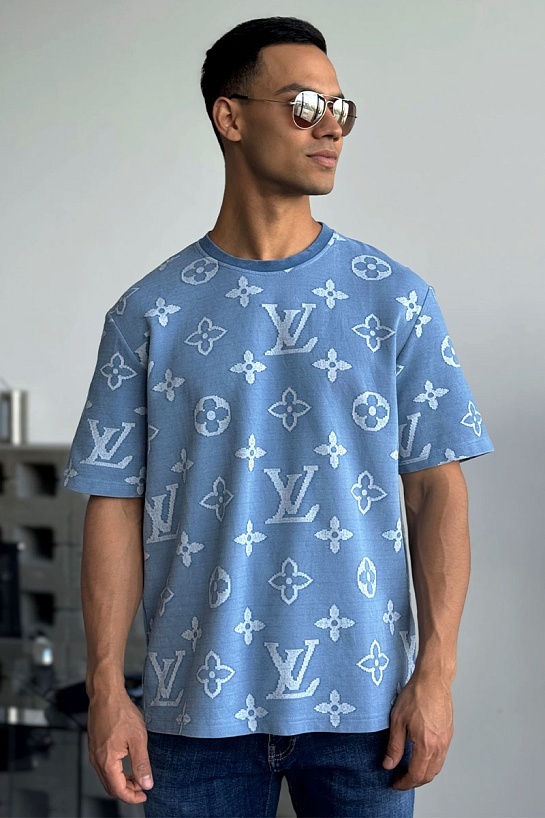 Синяя оверсайз футболка Louis Vuitton Monogram