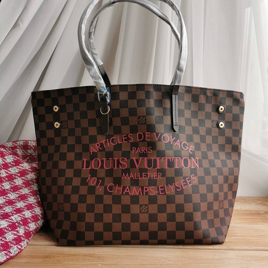 Женская кожаная сумка Louis Vuitton Neverfull Articles de Voyage 45x31 см (2 расцветки)