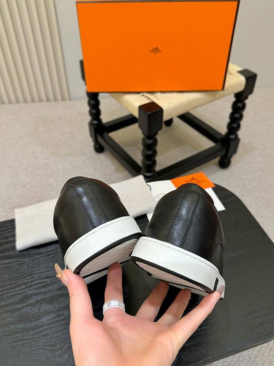 Мужские кожаные кроссовки Hermes Kid - Black