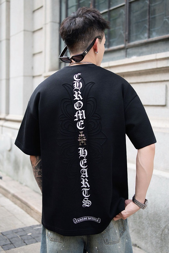 Чёрная оверсайз футболка Chrome Hearts Premium