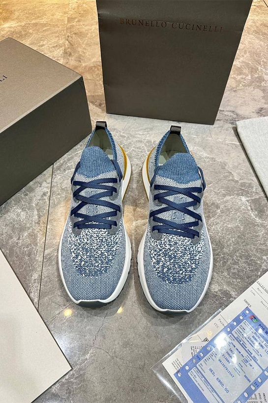 Текстильные кроссовки Brunello Cucinelli голубого цвета