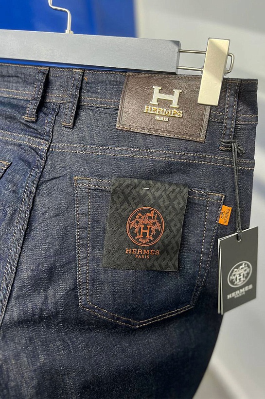 Мужские джинсы тёмно-синего цвета Hermes Paris regular fit