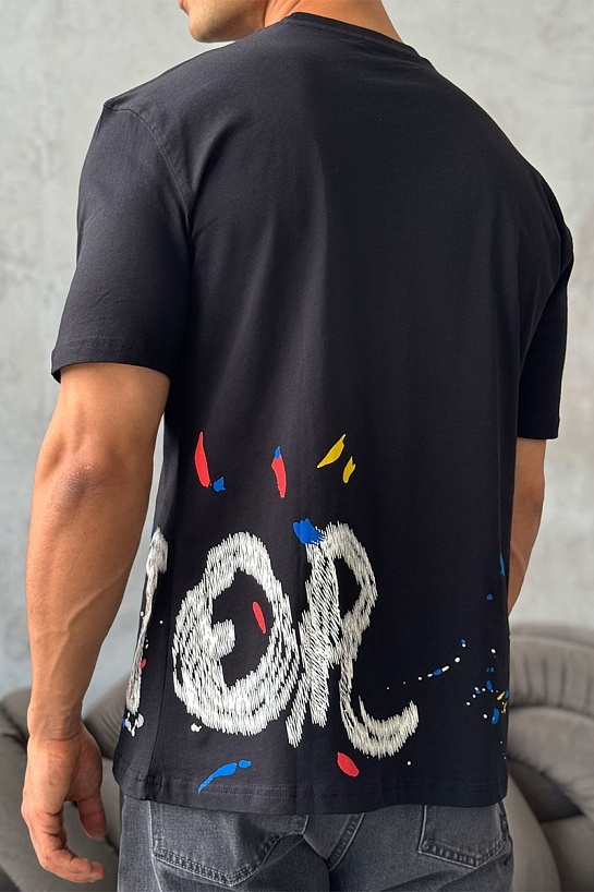 Мужская чёрная футболка Dior paint-splatter
