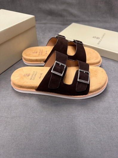 Замшевые шлёпанцы Brunello Cucinelli Urban - Brown   