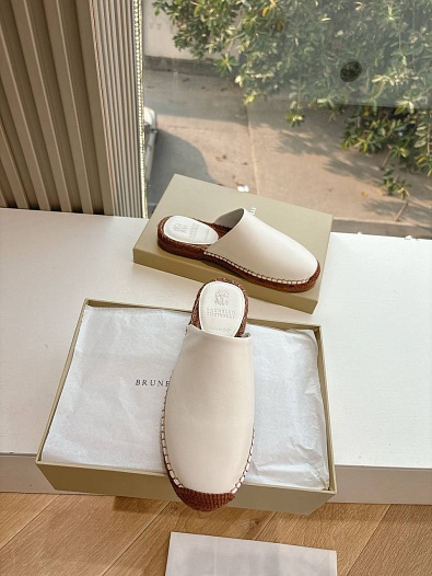 Женские кожаные шлёпанцы Brunello Cucinelli Premium - White   