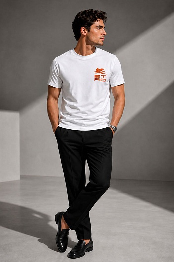 Мужская белая футболка Etro Pegasus logo   