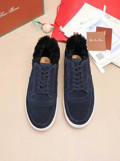 Кроссовки с мехом Loro Piana Newport Walk - Navy   