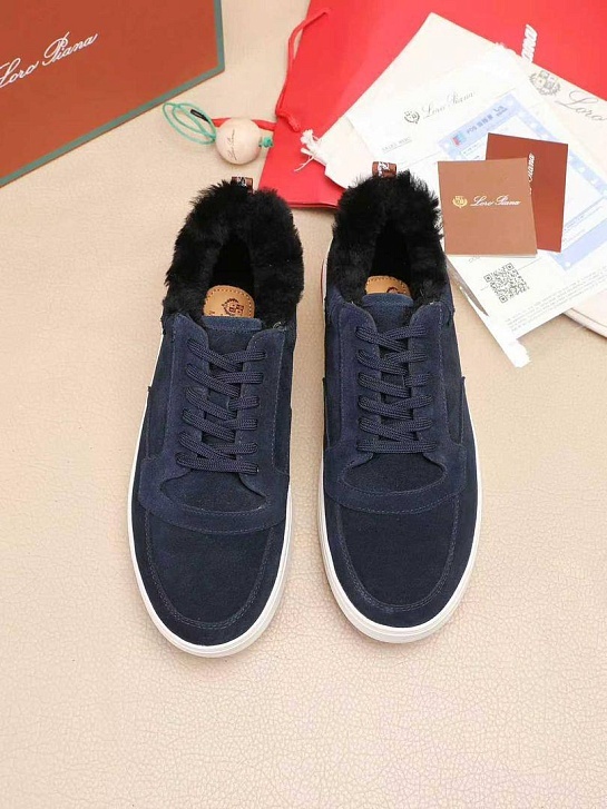 Кроссовки с мехом Loro Piana Newport Walk - Navy