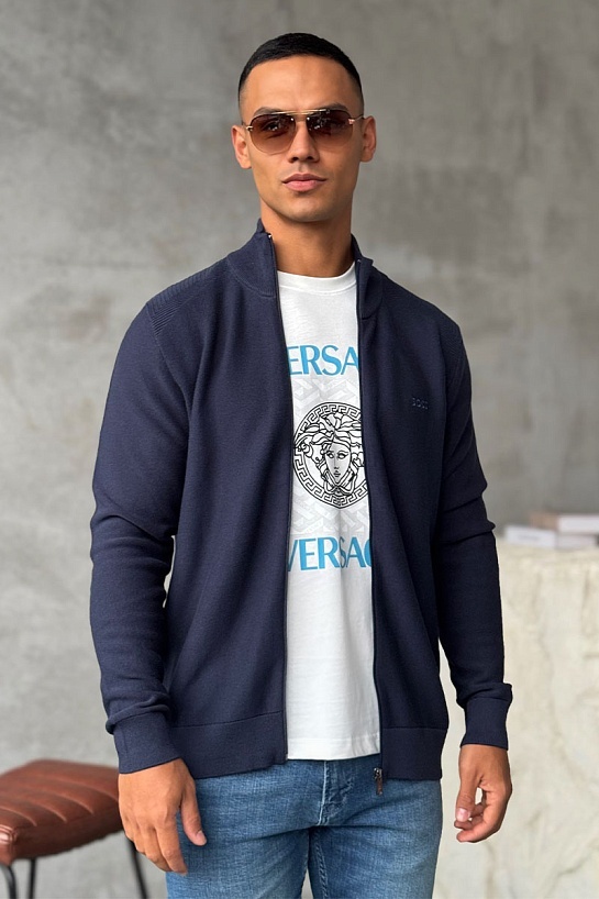 Тёмно-синяя кофта на молнии Hugo Boss logo-embroidered