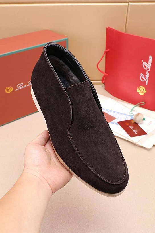 Замшевые лоферы с мехом Loro Piana Open Walk - Brown