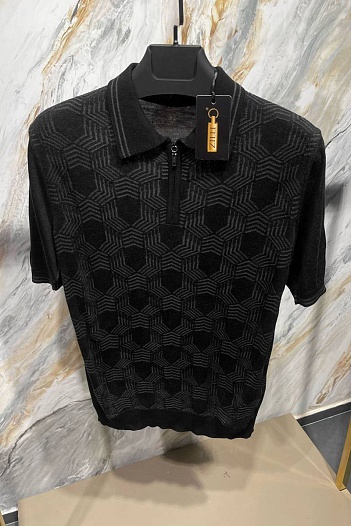 Мужское поло чёрного цвета Zilli zip neck   