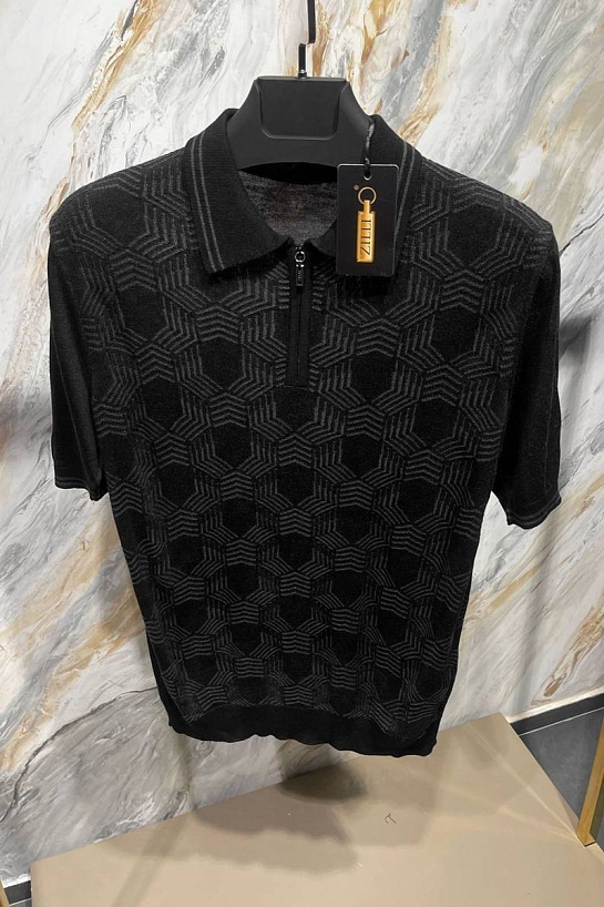 Мужское поло чёрного цвета Zilli zip neck