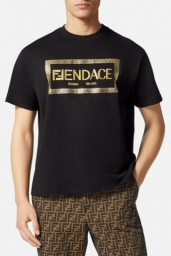 Чёрная футболка Collaboration Fendi x Versace Fendace Logo   