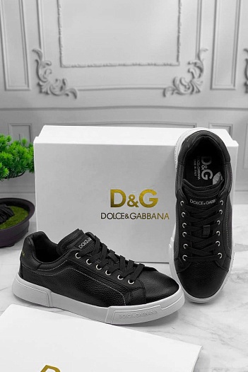 Кожаные кроссовки Dolce & Gabbana Portofino - Black / White   