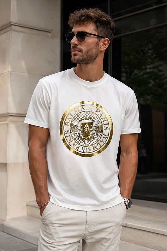 Футболка белого цвета Balmain metallic coin
