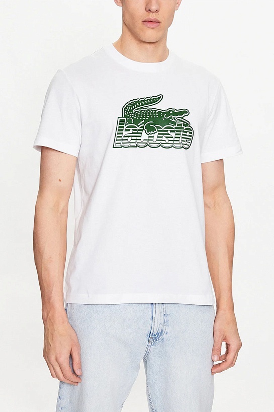 Мужская белая футболка Lacoste crocodile print