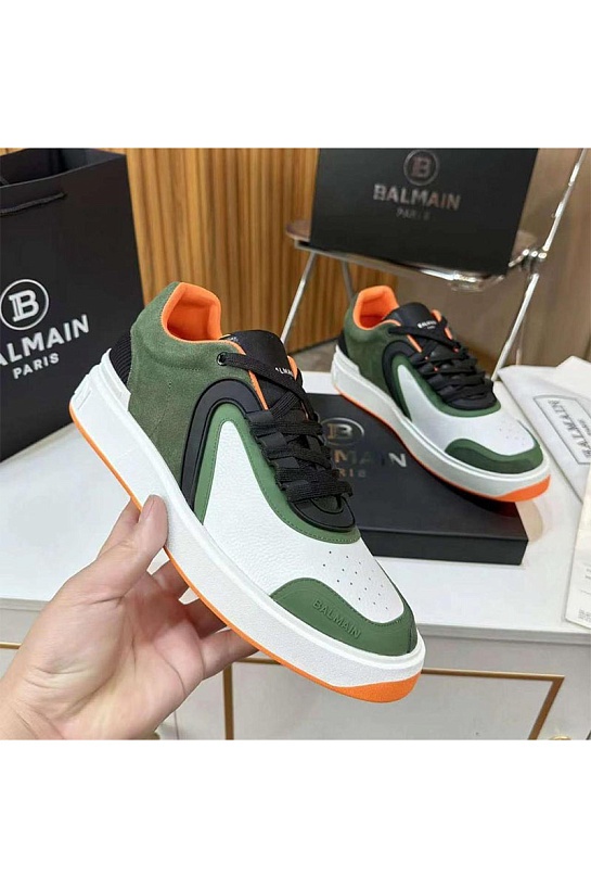 Кожаные кроссовки Balmain B-Skate Low-Top - White / Green