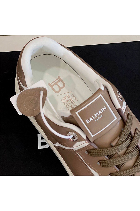 Коричневые кожаные кроссовки Balmain