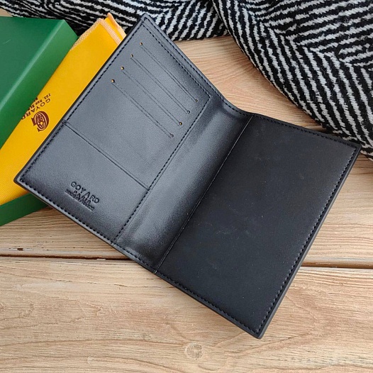 Кожаная обложка на паспорт Goyard - Black 10х14 см   