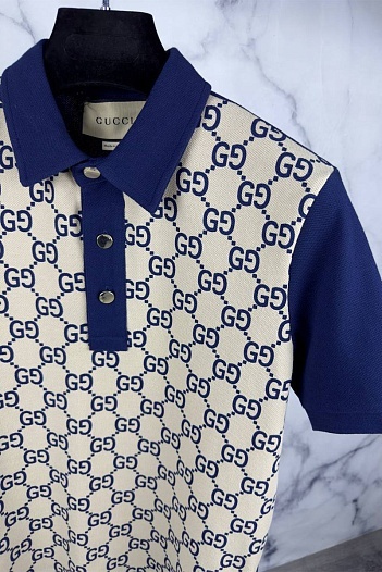 Мужское поло Gucci GG monogram all-over - Navy / Beige   