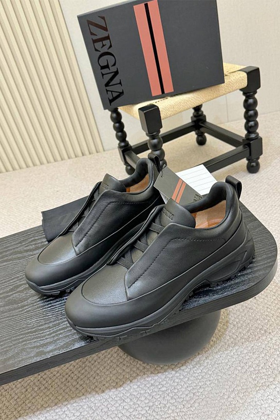 Кожаные кроссовки Zegna Triple Stitch Monte - Black