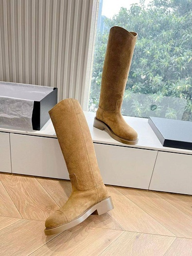 Женские замшевые сапоги Chanel Premium - Chestnut   