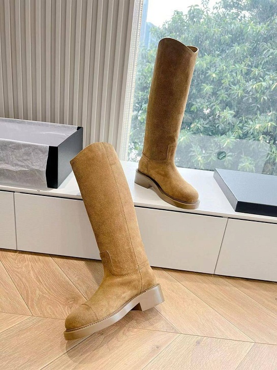 Женские замшевые сапоги Chanel Premium - Chestnut