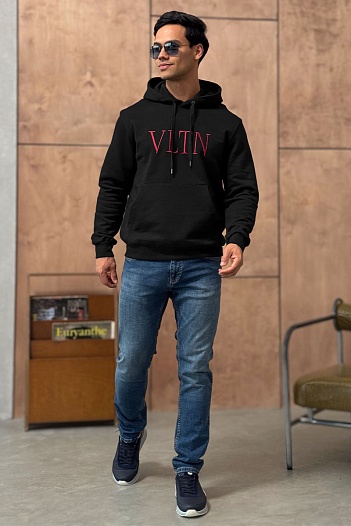 Мужское чёрное худи Valentino logo-embroidered   