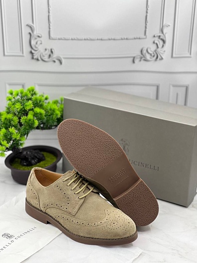 Мужские ботинки Brunello Cucinelli Suede Brogues - Beige   