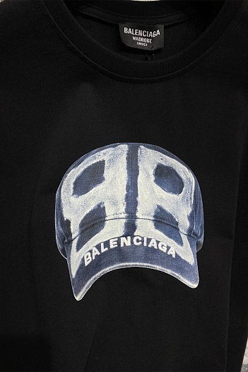 Чёрная оверсайз футболка Balenciaga BB cap logo print   