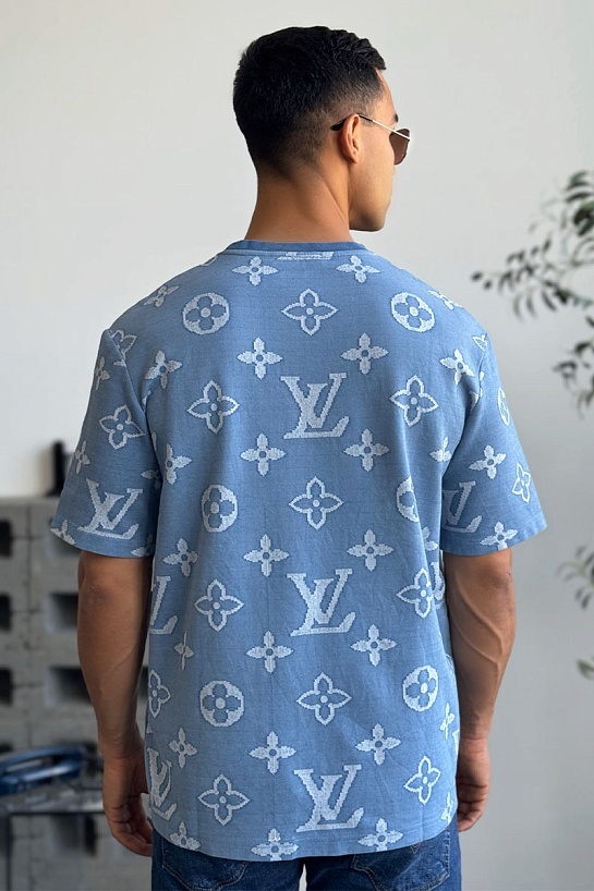 Синяя оверсайз футболка Louis Vuitton Monogram